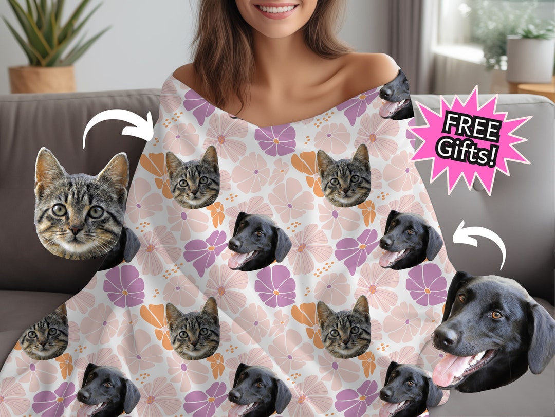 Custom Pet Photo Blanket Personalized Pet Lover Dog Cat Face Picture ...