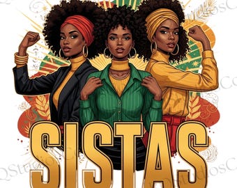 Paquete de imágenes PNG de hermanas / Arte de mujeres del Mes de la Historia Afroamericana / Diseños para el empoderamiento de las mujeres negras / Imágenes PNG de hermandad afroamericana / Paquete de sublimación