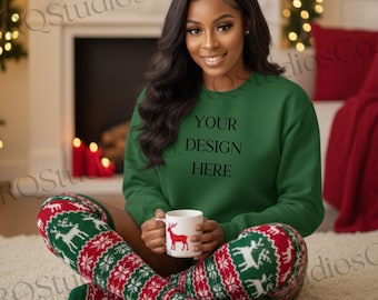 Christmas African American Women T-Shirt Mockup Bundle | 20 Holiday Mock-Ups | Black Girl Christmas Shirt Mockup African American Model Xmas