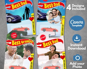 Editable Father&#39;s Day Toy Car Packaging Template, Printable Blister Car Toy Gift, Custom Father&#39;s Day Toy Car Surprise Gift, Canva template.