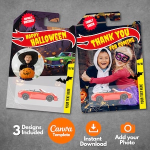 Editable Halloween Toy Car Packaging Template, Printable Halloween Thank you Tag, Custom Boo Car Favor Tag, Party Supplies, Canva template.