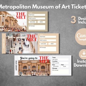 Modèle de billet surprise modifiable The MET, modèle imprimable de carte d'embarquement pour le Metropolitan Museum of Art, billet cadeau pour les vacances à New York