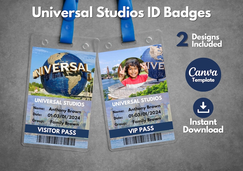 Editable Universal Studios ID Badges Template, Printable Universal Studios Visitor ID Pass ...