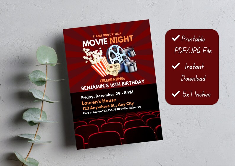 Editable Movie Night Birthday Invitation Template (digital Download ...