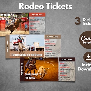 Bearbeitbare Rodeo Ticketvorlage, druckbare Rodeo Gutscheineinladung, Western Rodeo Überraschungsgeschenkkarte, Canva Vorlage