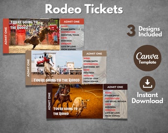 Szablon biletu na rodeo: prezent niespodzianka w stylu westernu, kupon do wydrukowania (Canva)