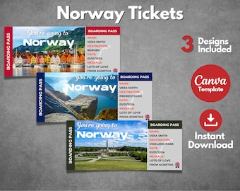 Norway Trip Ticket Template, Printable Boarding Pass (Canva Template)