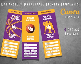 Szablon biletu na mecz koszykówki w Los Angeles, wydrukowany zwiastun meczu (Canva)