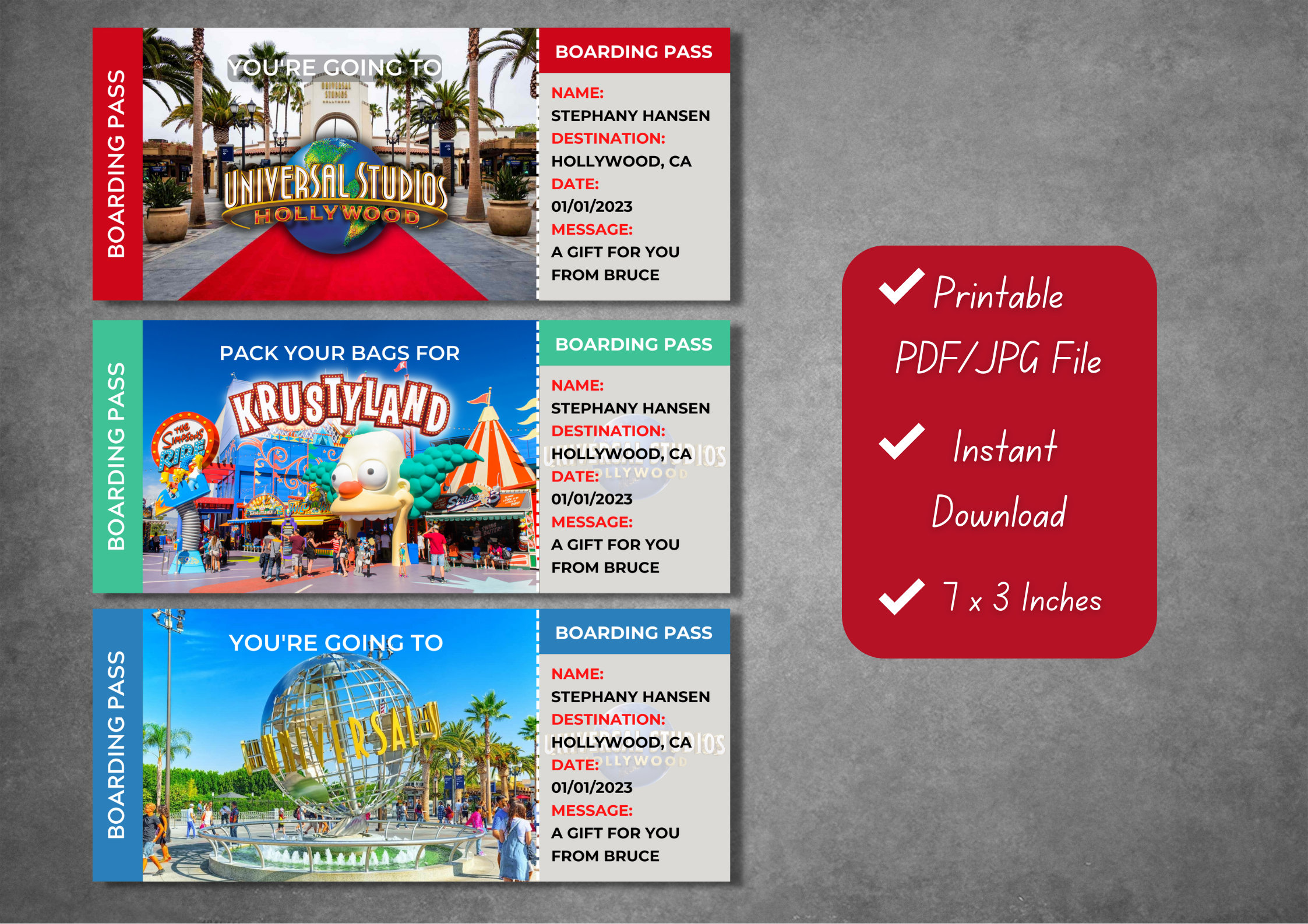 Editable Universal Studios Surprise Ticket Template, Printable