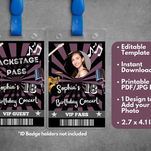 Editable VIP Pass Concert Party Template, Printable Concert Backstage ...