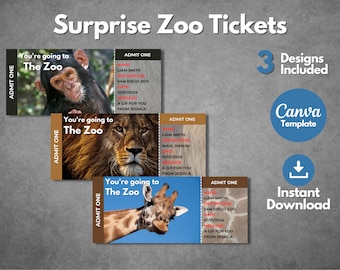 Surprise Zoo Tickets Template, Printable Safari Voucher (Digital Download)