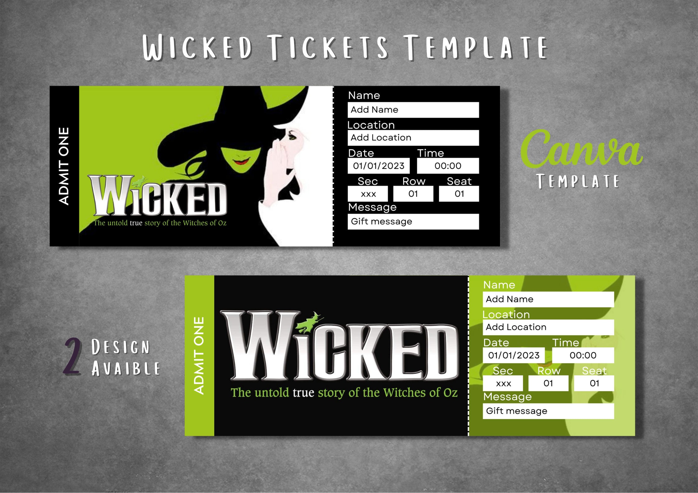Editable Wicked Surprise Ticket Template, Printable Wicked Broadway Editable Wicked Surprise Ticket Template, Printable Wicked Broadway