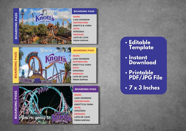 Editable Knotts Berry Farm Surprise Ticket Template, Printable Knott's ...