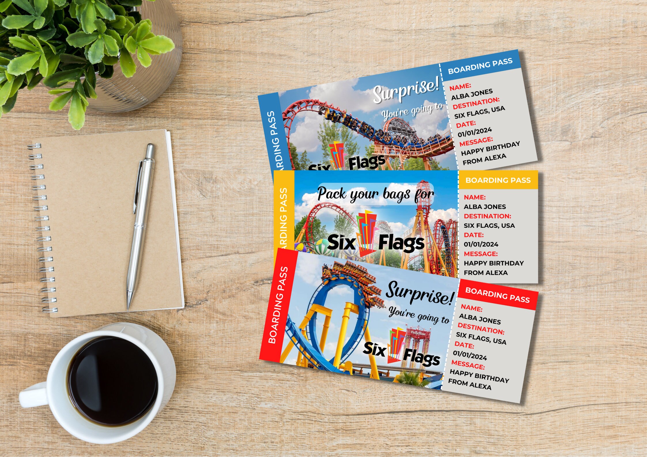 Editable Six Flags Surprise Ticket Template, Printable Six Flags ...