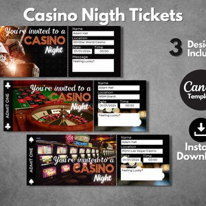 Plantilla editable de boleto sorpresa de Casino Nigth, revelación de boleto de regalo imprimible de Casino Nigth, plantilla de vale de invitación de Casino Nigth