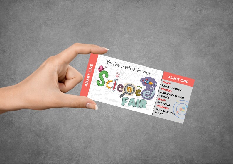Printable Science Fair Ticket Invitation, Editable Canva Template ...
