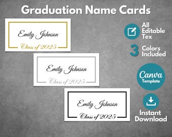 Editable Graduation Name Card Template, Printable Class 2025 Graduation Name Cards, Name Cards for Graduates Template