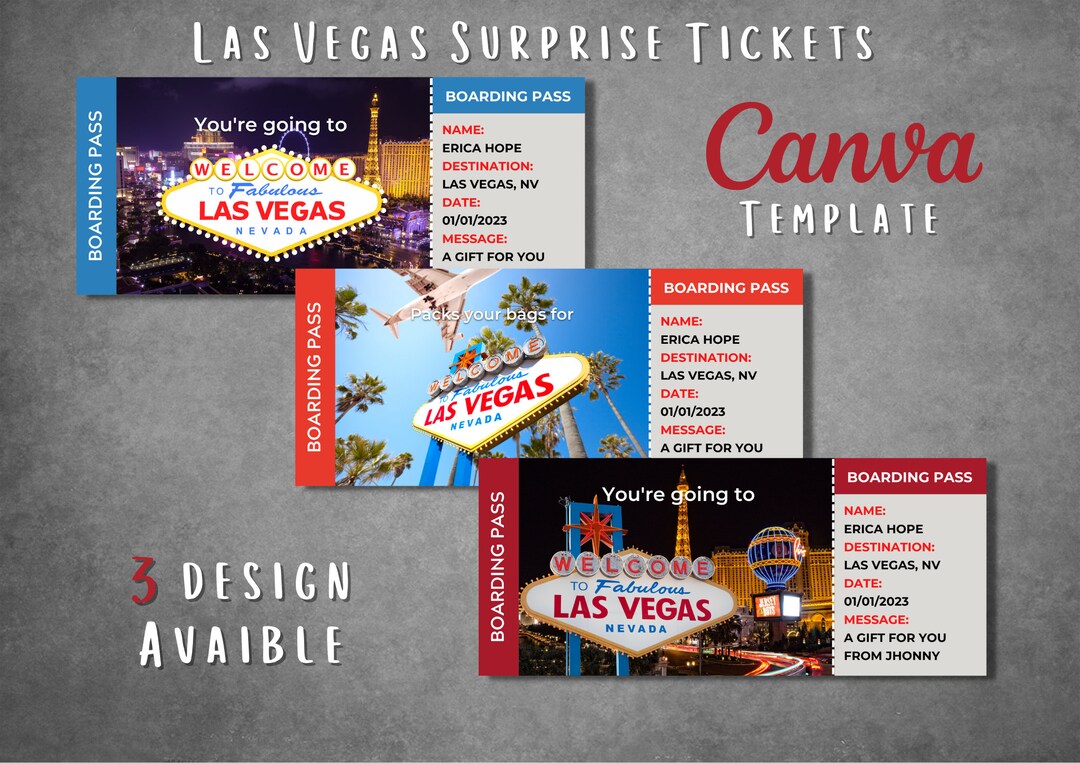 Editable Las Vegas Trip Surprise Gift Ticket Template, Printable Las ...