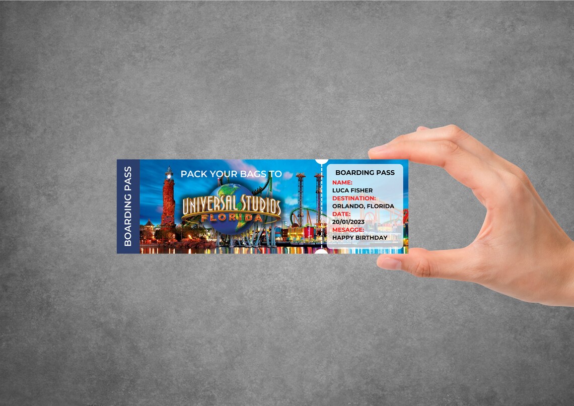 Editable Universal Studios Surprise Ticket Template, Printable