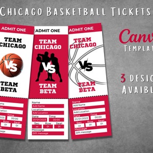 Bearbeitbare Chicago Basketball Ticketvorlagen, druckbare Chicago Basketball Match Geschenkkarten enthüllen, Basketball Spiel Ticket Pass