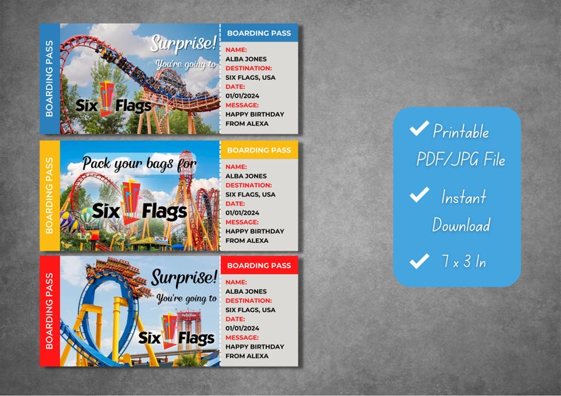 Editable Six Flags Surprise Ticket Template, Printable Six Flags ...