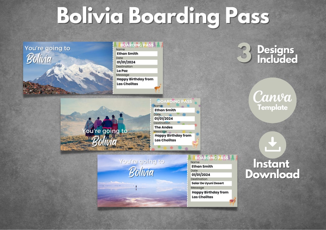 Editable Bolivia Ticket Template, Printable Bolivia Boarding Pass