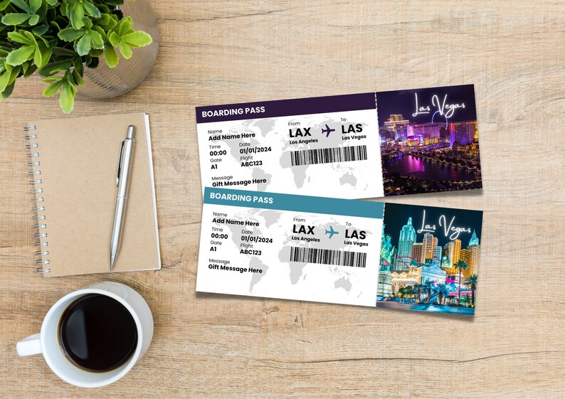 Editable Las Vegas Boarding Pass Template, Printable Las Vegas Vacation ...