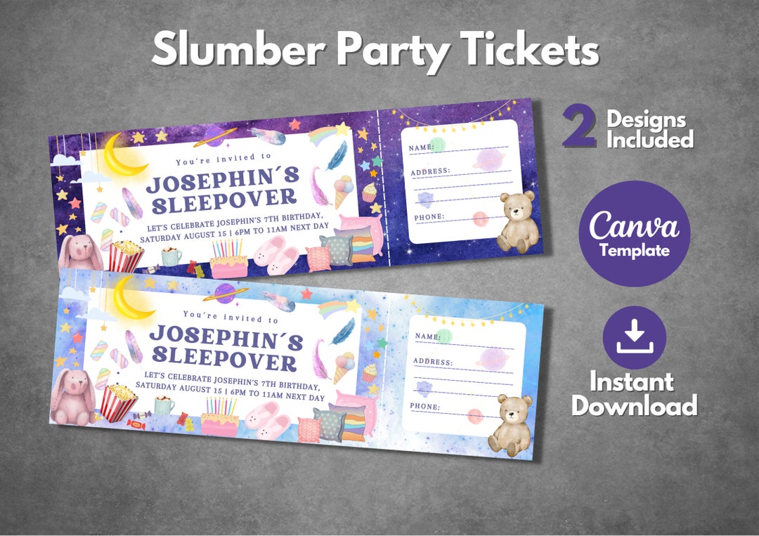 Editable Slumbers Party Tickets Template, Printable Sleepover ...