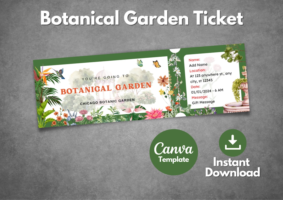 Editable Botanical Garden Ticket Template, Printable Botanic Garden ...