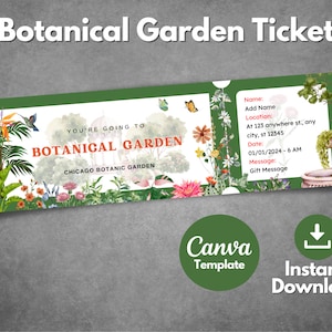 Bearbeitbare Botanischer Garten-Einladungsgutschein, Bedruckbare Geschenkkarte für Botanischen Garten, Einladungsgutschein für Botanischen Garten, Canva-Vorlage