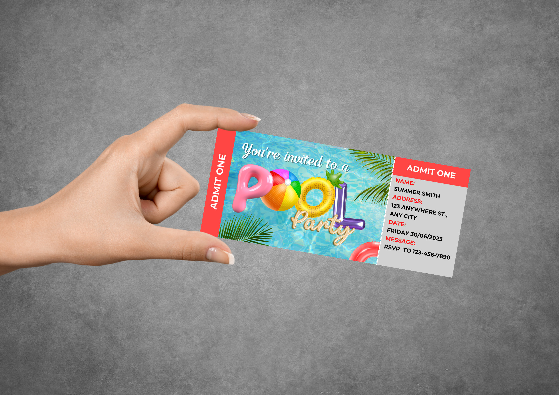 Pool Party Ticket Invitation Template, Editable Canva Design - Etsy