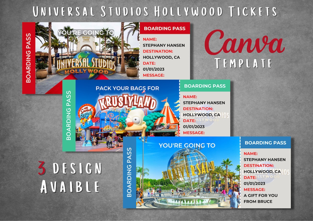 Editable Universal Studios Surprise Ticket Template, Printable
