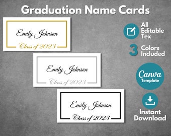 Editable Graduation Name Card Template, Printable Class 2023 Graduation Name Cards, Name Cards for Graduates Template