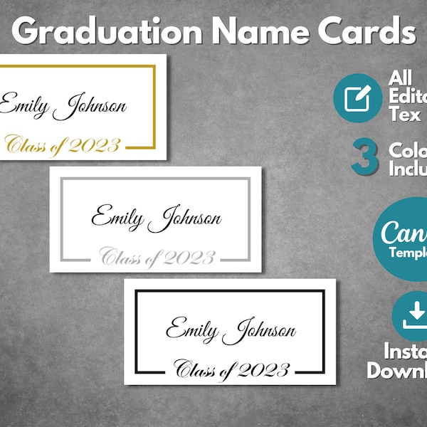 Editable Graduation Name Card Template, Printable Class 2023 Graduation Name Cards, Name Cards for Graduates Template