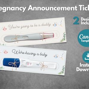 Modèle de billet d'annonce de grossesse, billet surprise de grossesse pour mari, vous allez avoir un papa, annonce de famille pour un nouveau bébé, modèle Canva