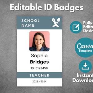 Bewerkbare ID-badgesjabloon, aangepaste ID-kaartsjabloon, afdrukbare ID-badge met foto, beroep en personeelsnaamkaart, Canva-sjabloon
