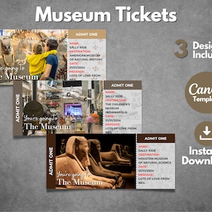 Editable Museum surprise ticket template, Printable Museum voucher template, Day at the Museum gift ticket, Canva template