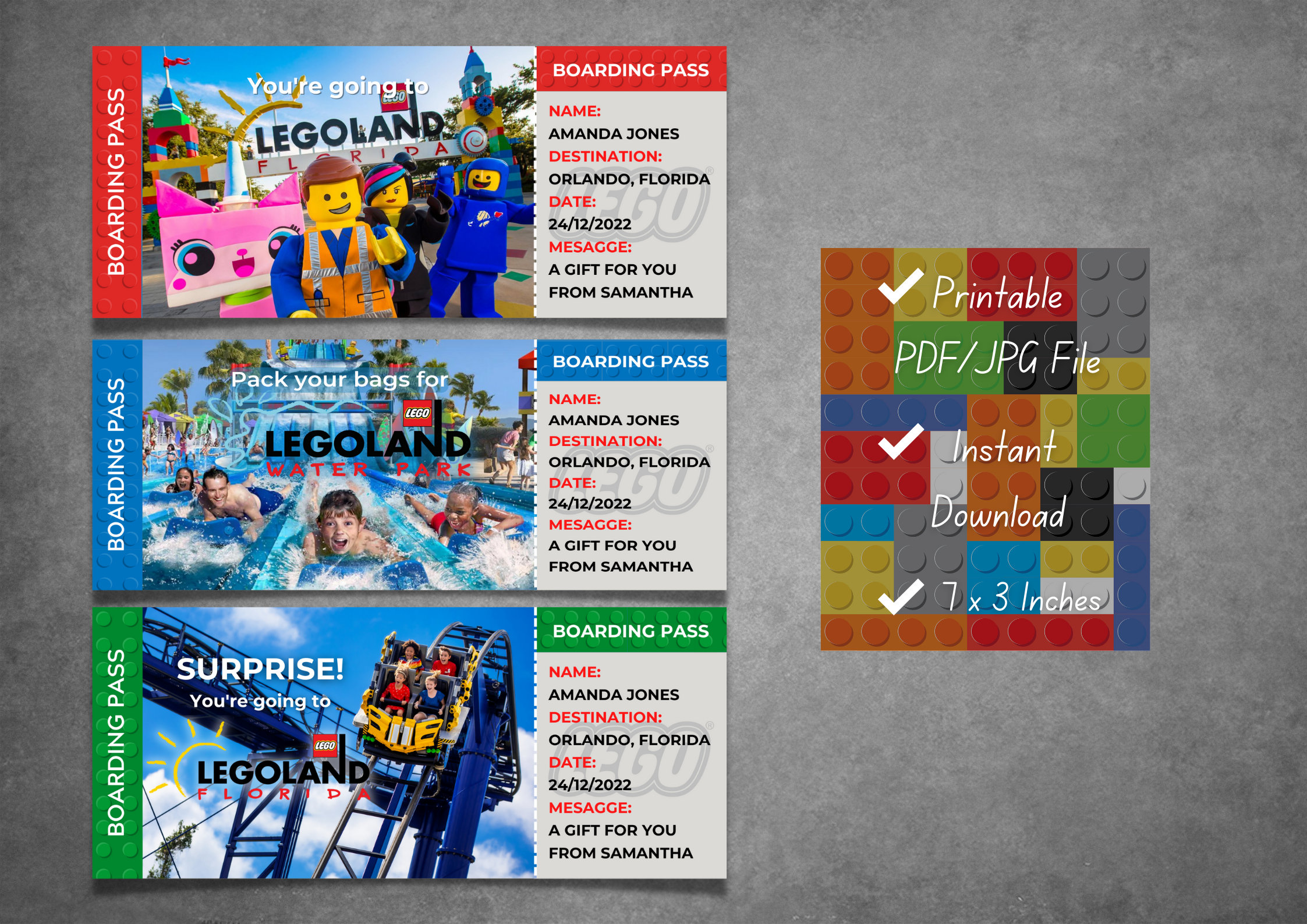 Editable Legoland Florida Surprise Ticket Template Printable Legoland Florida Boarding Pass Template Legoland Vacation Trip Gift Ticket Etsy