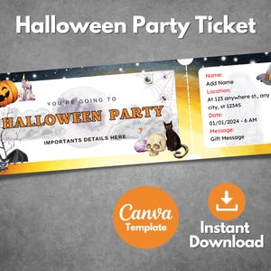 Bearbeitbare Halloween-Party-Einladung, druckbare Halloween-Schulpartyeinladung, Gutschein für benutzerdefinierte Kostüme, Canva-Vorlage