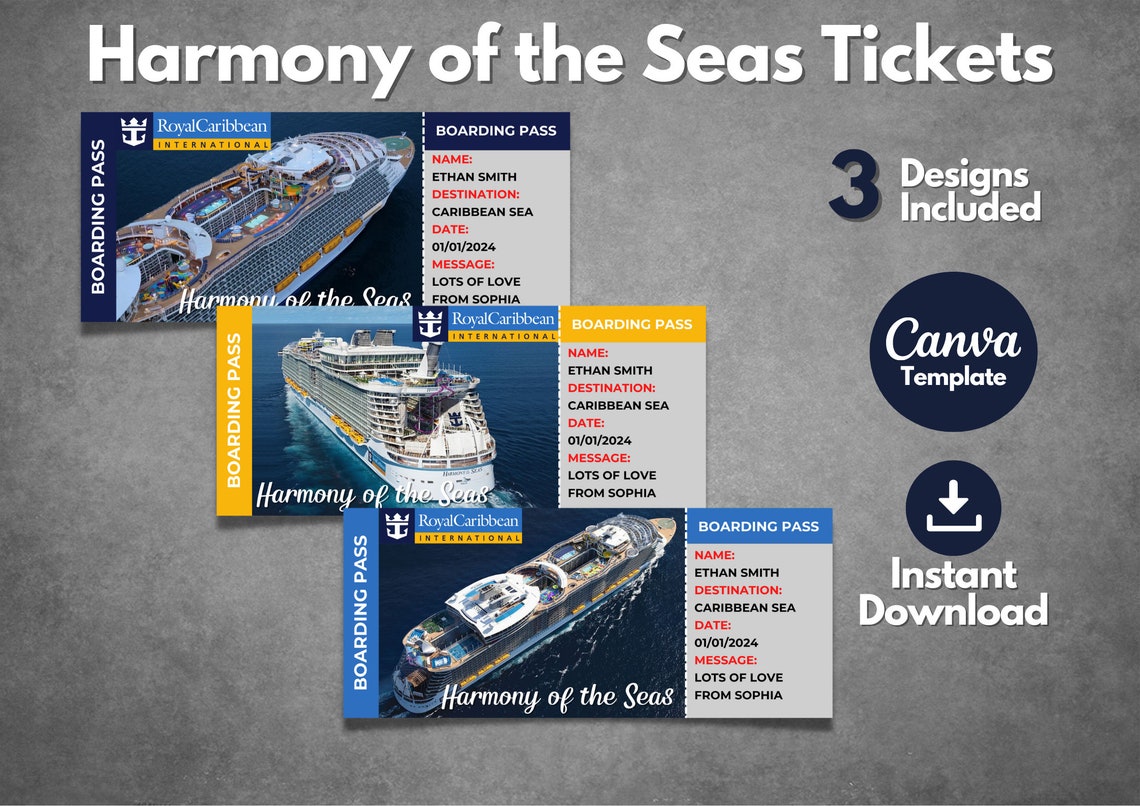 Editable Royal Caribbean Cruise Surprise Ticket Template, Printable Harmony of the Seas Boarding ...