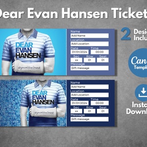 Bearbeitbare Lieber Evan Hansen Ticketvorlage, druckbare Lieber Evan Hansen die musikalische Geschenkkarte, Broadway-Theaterspielpassvorlage