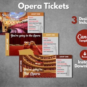 Plantilla de entrada editable para la Ópera, plantilla de vale imprimible para el espectáculo de la Ópera, entrada de regalo sorpresa personalizada para la Noche de la Ópera, plantilla de Canva