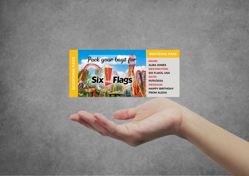 Editable Six Flags Surprise Ticket Template, Printable Six Flags ...