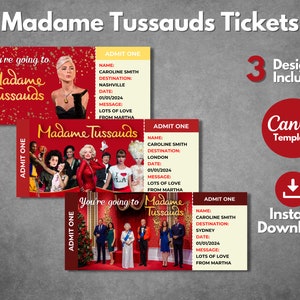 Modèle de billet surprise pour le musée Madame Tussauds, modèle imprimable de carte d'embarquement Madame Tussauds, billet cadeau voyage vacances Madame Tussauds