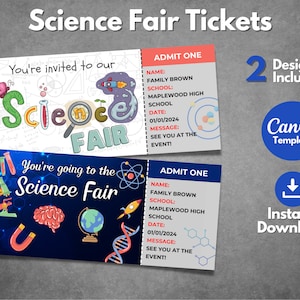 Bearbeitbare Science Fair-Eintrittskarte, druckbare Schule Science Fair-Flyer-Einladung, Science Fair-Eintrittskarte, Canva-Vorlage
