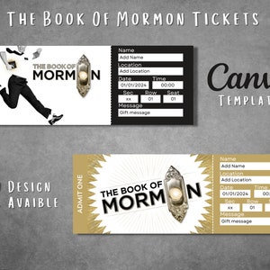 Bearbeitbar Die breit gestreute The Book of Mormon-Briefing-Karte, bedruckbare The Book of Mormon-Theaterspielgeschenkkarte, The Book of Mormon-Eintrittskarte