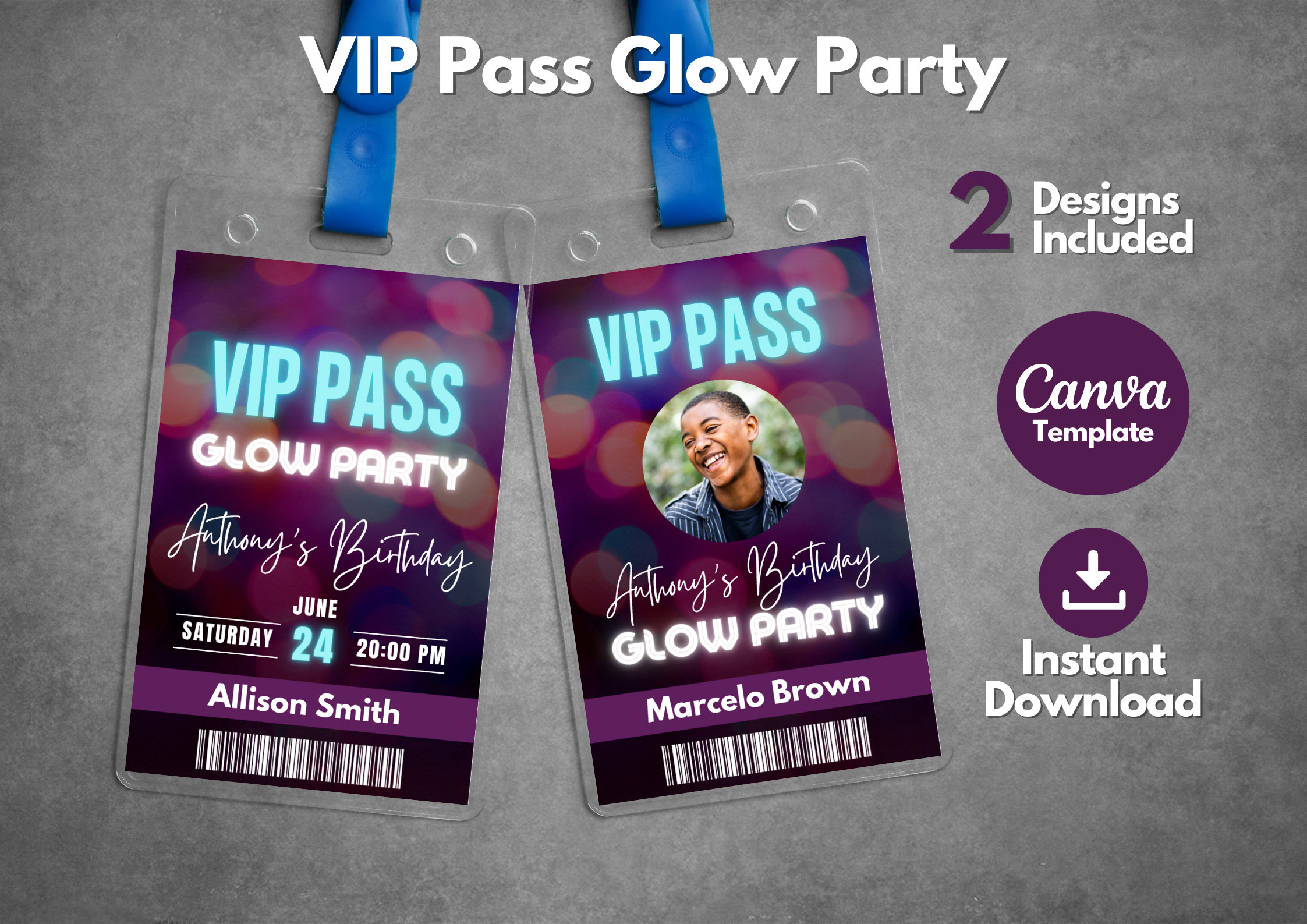 Editable VIP Pass Glow Party Template, Printable Glow Party VIP Pass ...