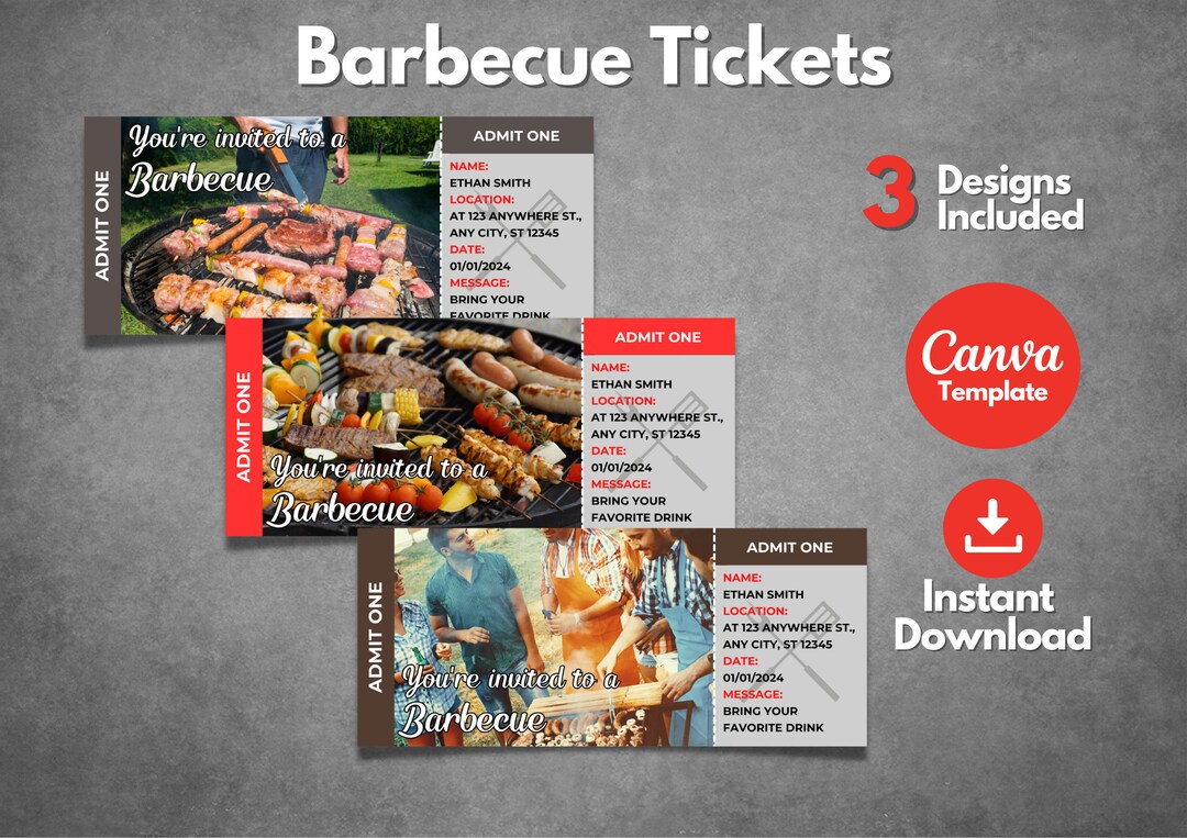 Editable Barbecue Ticket Template Printable BBQ Invitation Template Editable Barbecue Ticket Template Printable BBQ Invitation Template