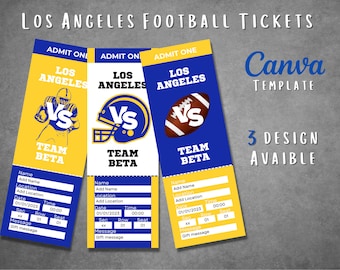 Bearbeitbare Los Angeles Football Spieltickets Vorlagen, bedruckbare Los Angeles Spieltickets enthüllen, Spielgeschenkticketpassvorlage