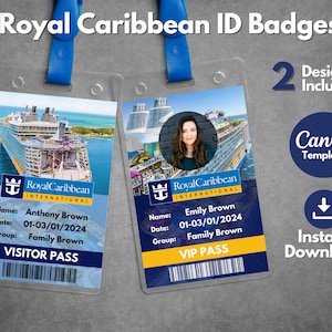 Bearbeitbare Royal Caribbean ID-Abzeichen-Vorlage, druckbare Royal Caribbean Boarding ID-Pass-Vorlage, Royal Caribbean Urlaubsreise VIP Pass